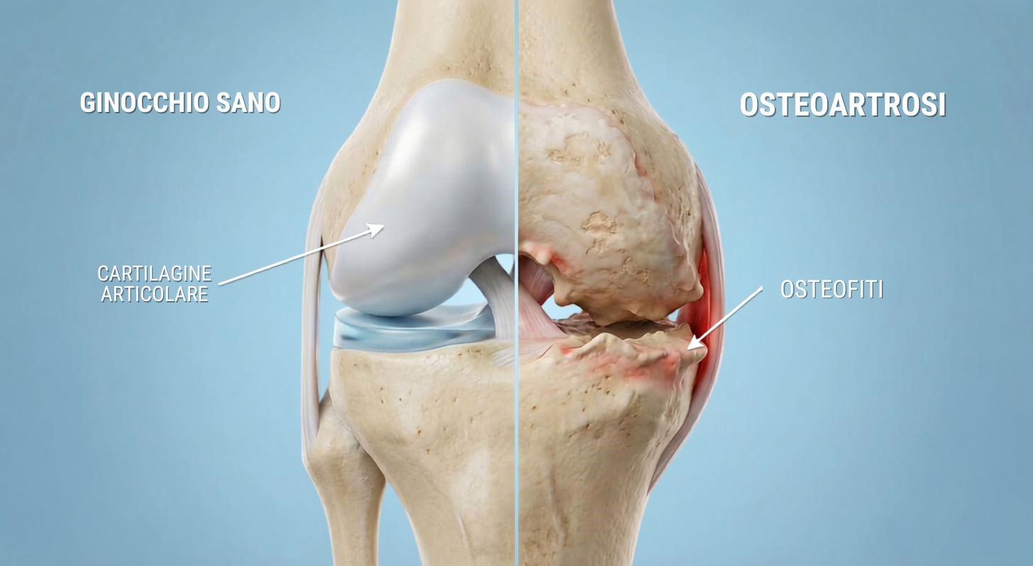 Confronto tra ginocchio sano e ginocchio con osteoartrosi